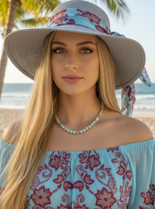 Brilliant Sky Blue Jasper, Crystals, and Onyx Beaded Necklace-handcrafted by Artistry Jewelry