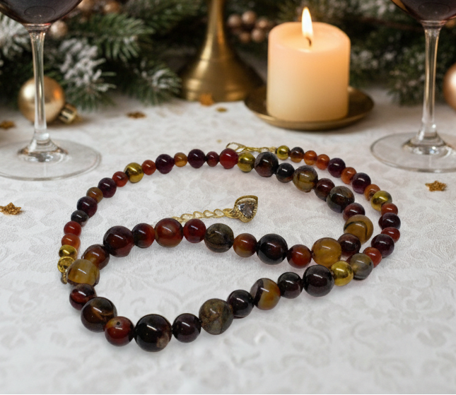 Alluring Carnelian Round, Agate, and Hematite Beaded Necklace