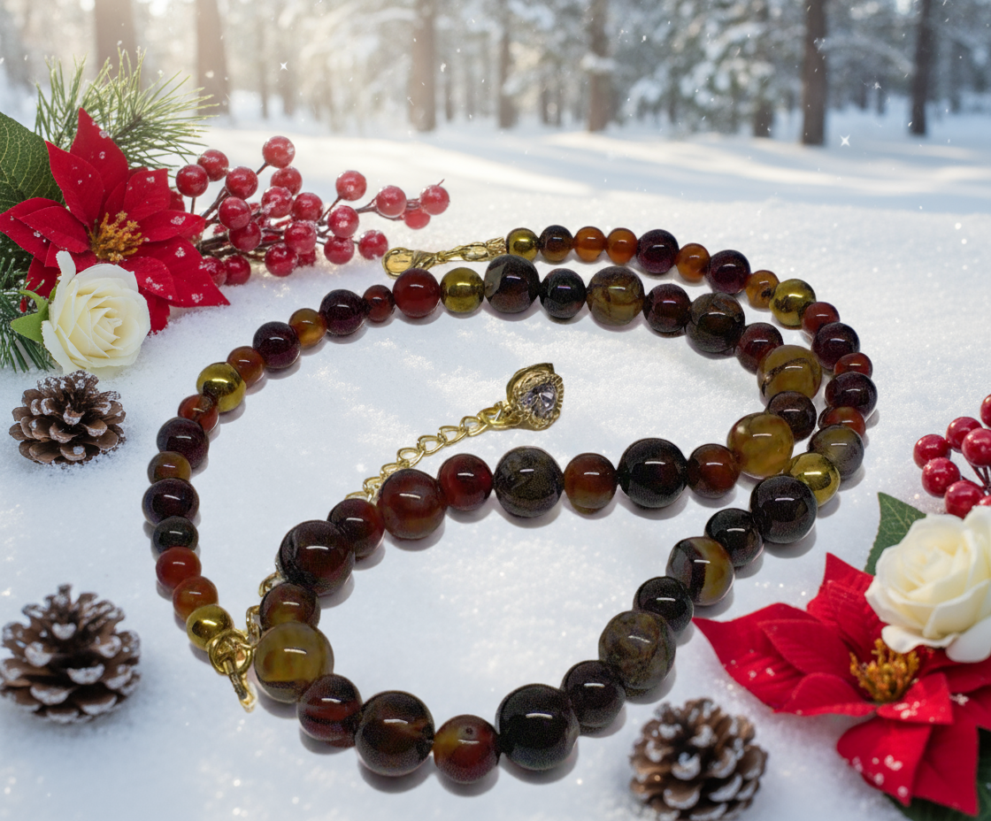 Alluring Carnelian Round, Agate, and Hematite Beaded Necklace