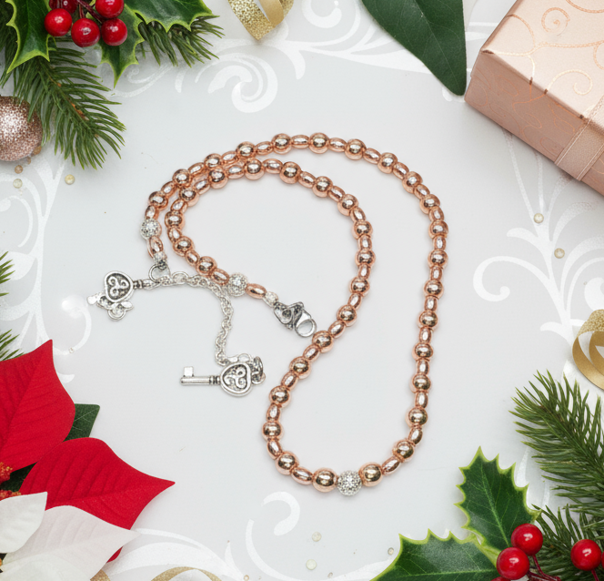 Charming Rose Gold Hematite Beaded Necklace