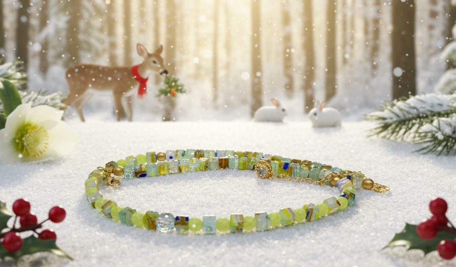 Charming Green and Gold Beaded Necklace by Artistry Jewelry