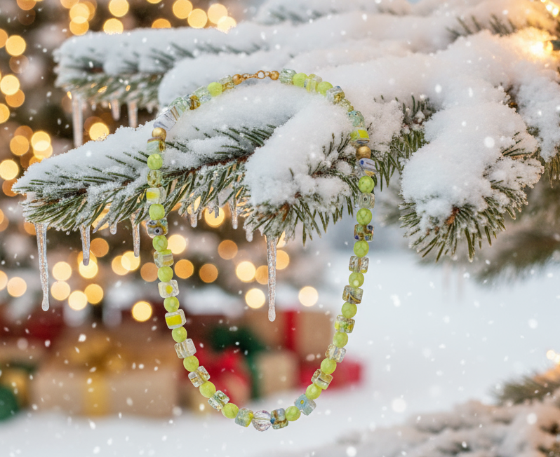 Charming Green and Gold Beaded Necklace by Artistry Jewelry
