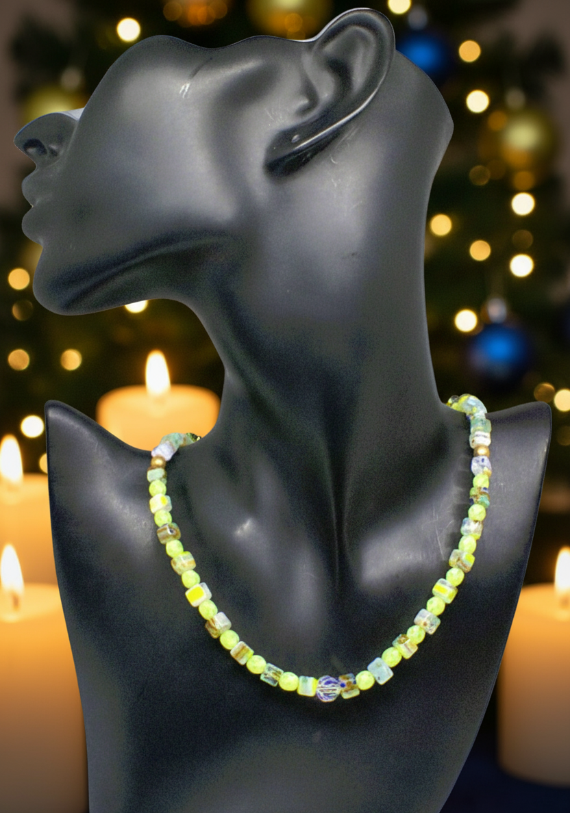 Charming Green and Gold Beaded Necklace by Artistry Jewelry