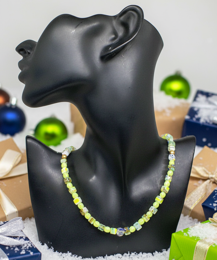 Charming Green and Gold Beaded Necklace by Artistry Jewelry