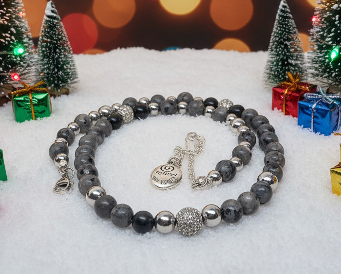 Ravishing Natural Labradorite, Cubic Zirconia, and Crystal Beaded Necklace by Artistry Jewelry