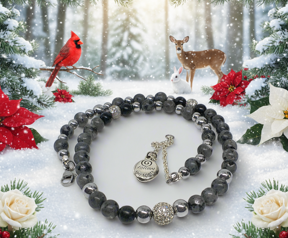 Ravishing Natural Labradorite, Cubic Zirconia, and Crystal Beaded Necklace by Artistry Jewelry