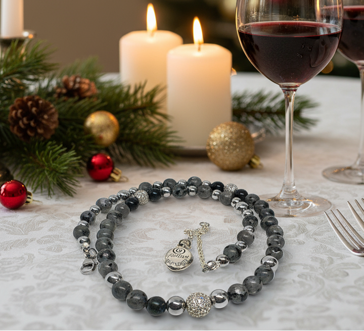 Ravishing Natural Labradorite, Cubic Zirconia, and Crystal Beaded Necklace by Artistry Jewelry