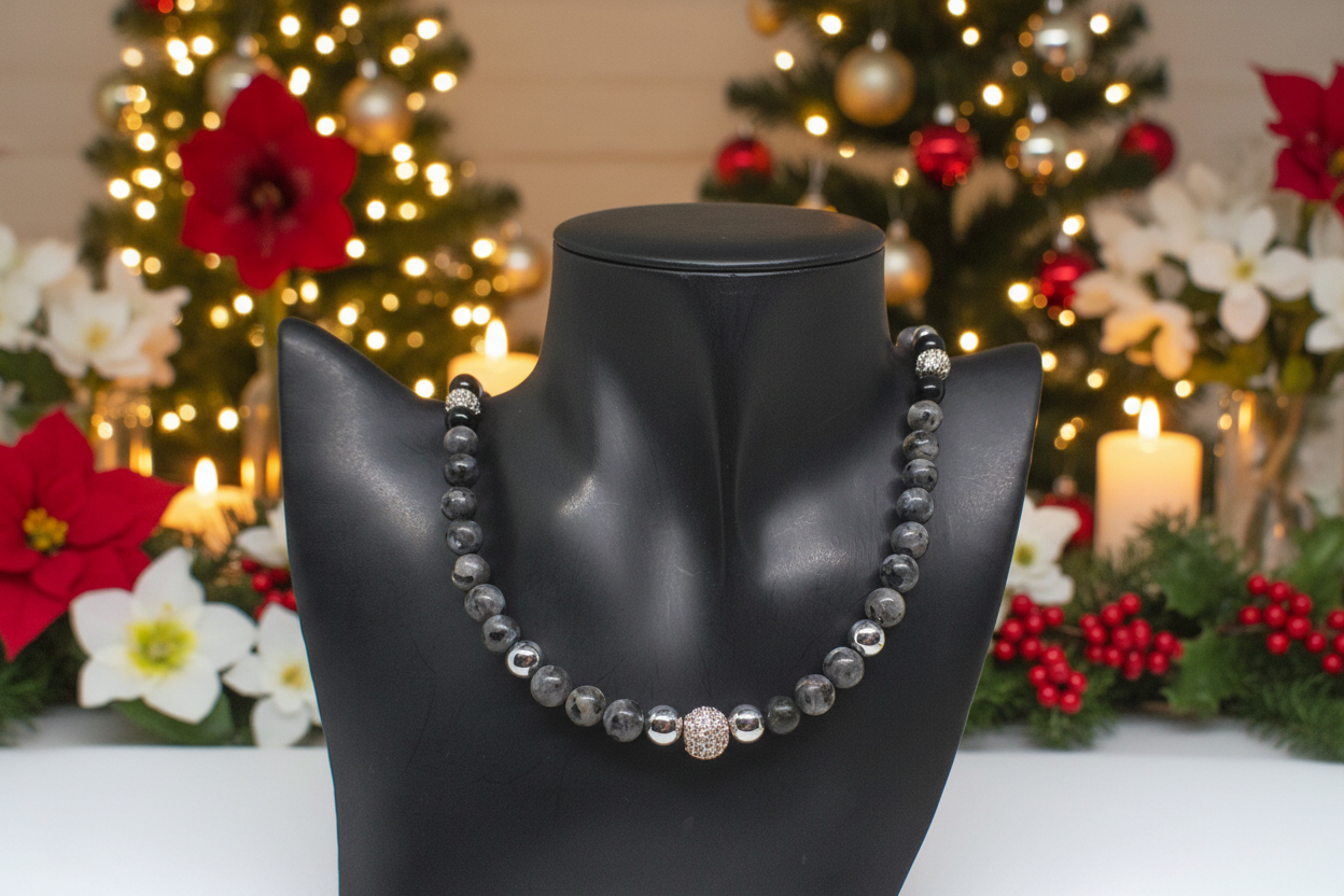 Ravishing Natural Labradorite, Cubic Zirconia, and Crystal Beaded Necklace by Artistry Jewelry