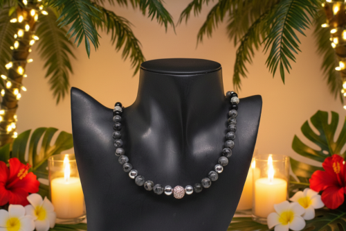 Ravishing Natural Labradorite, Cubic Zirconia, and Crystal Beaded Necklace by Artistry Jewelry