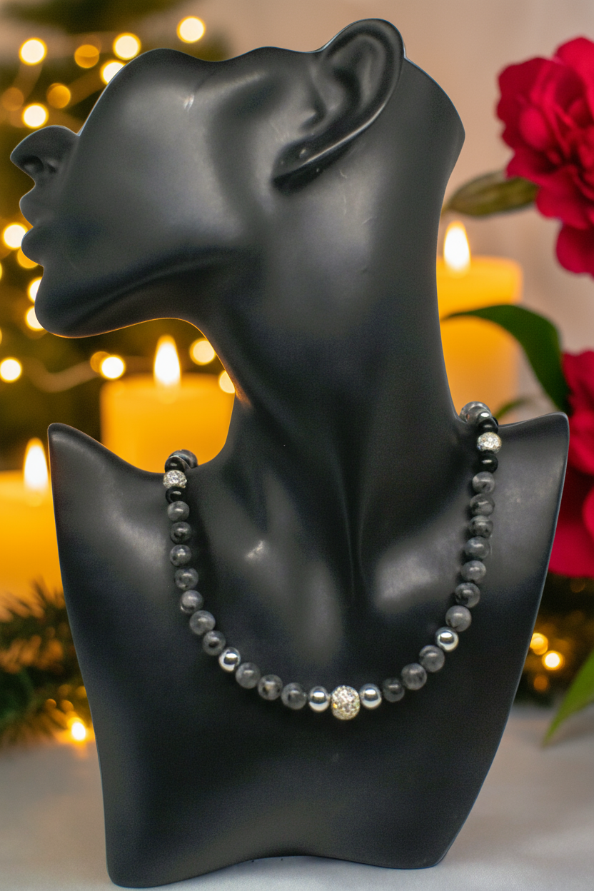 Ravishing Natural Labradorite, Cubic Zirconia, and Crystal Beaded Necklace by Artistry Jewelry