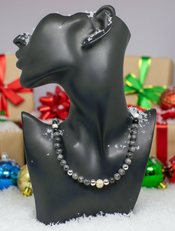 Ravishing Natural Labradorite, Cubic Zirconia, and Crystal Beaded Necklace by Artistry Jewelry