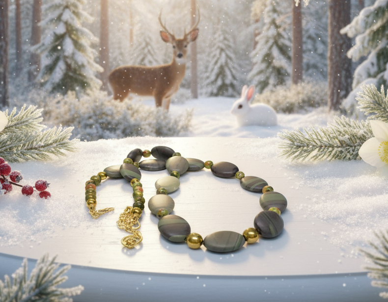 Alluring Mocha & Mint Jasper, Unakite and Hematite Beaded Necklace by Artistry Jewelry