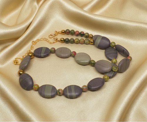 Alluring Mocha & Mint Jasper, Unakite and Hematite Beaded Necklace by Artistry Jewelry