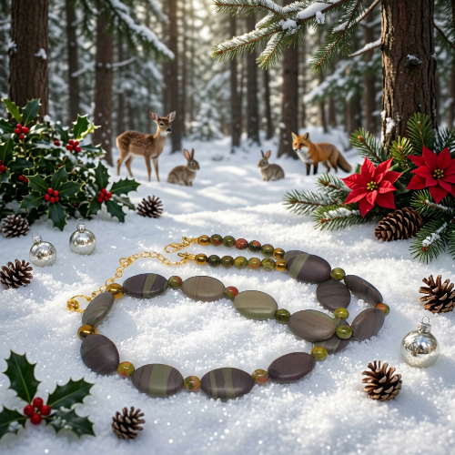 Alluring Mocha & Mint Jasper, Unakite and Hematite Beaded Necklace by Artistry Jewelry