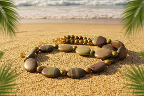 Alluring Mocha & Mint Jasper, Unakite and Hematite Beaded Necklace by Artistry Jewelry