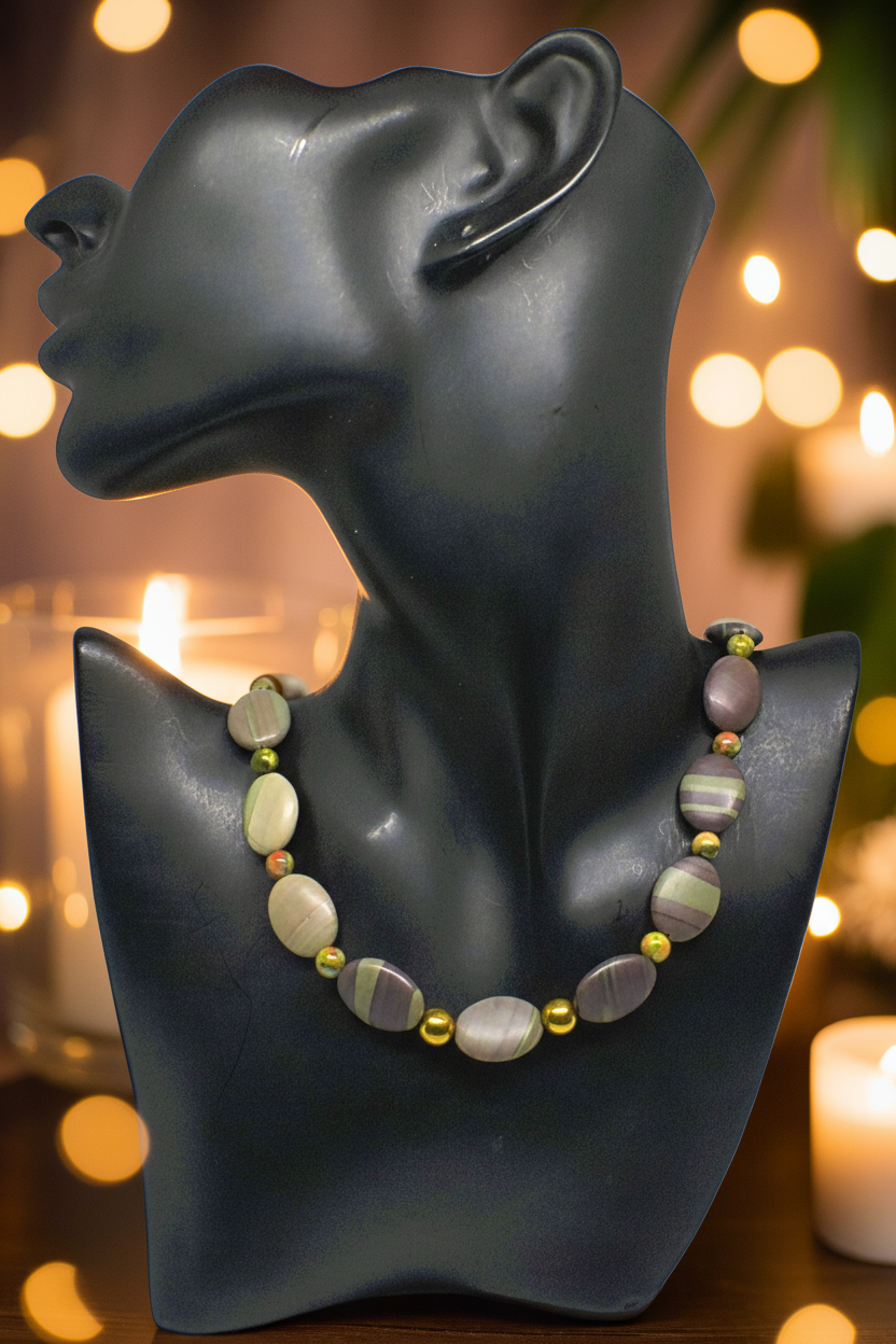 Alluring Mocha & Mint Jasper, Unakite and Hematite Beaded Necklace by Artistry Jewelry
