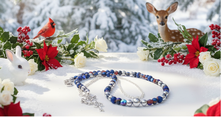 Radiant Blue Natural Lava and Hematite Beaded Two-Strand Necklace