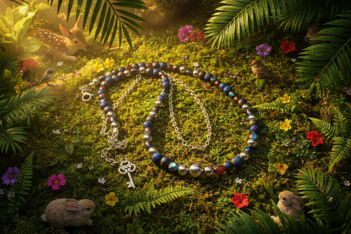 Radiant Blue Natural Lava and Hematite Beaded Two-Strand Necklace