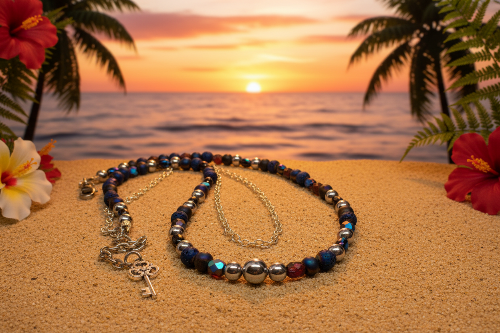 Radiant Blue Natural Lava and Hematite Beaded Two-Strand Necklace