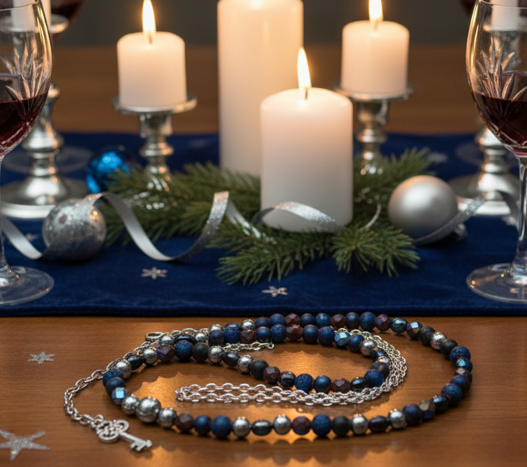 Radiant Blue Natural Lava and Hematite Beaded Two-Strand Necklace