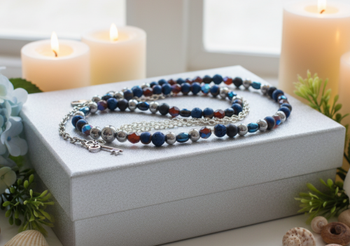 Radiant Blue Natural Lava and Hematite Beaded Two-Strand Necklace