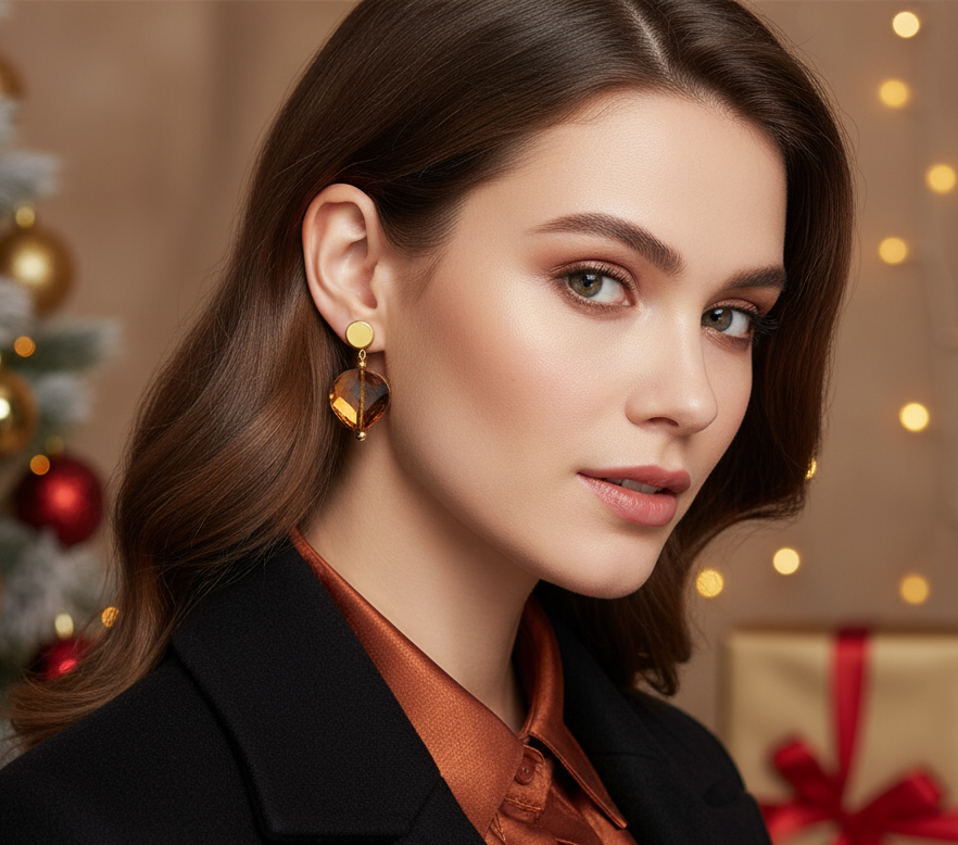 Exquisite Copper Crystal Twist  and Gold Earrings
