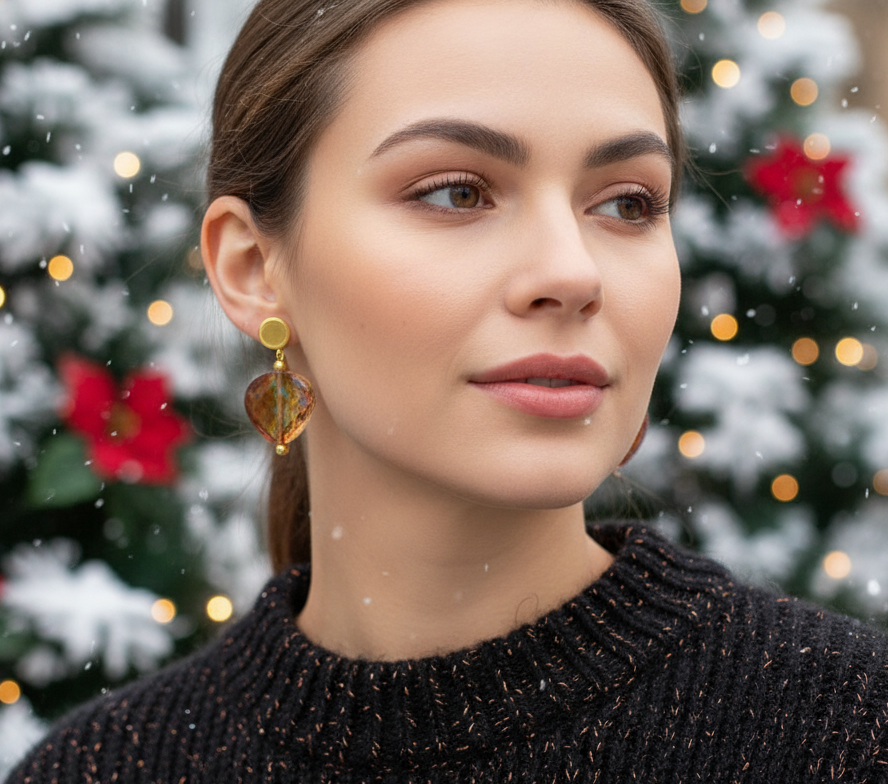 Exquisite Copper Crystal Twist  and Gold Earrings