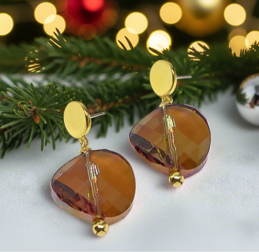 Exquisite Copper Crystal Twist  and Gold Earrings