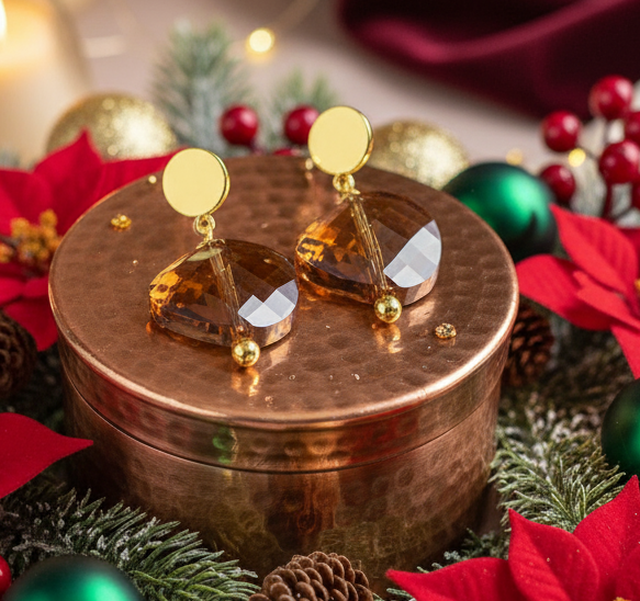 Exquisite Copper Crystal Twist  and Gold Earrings