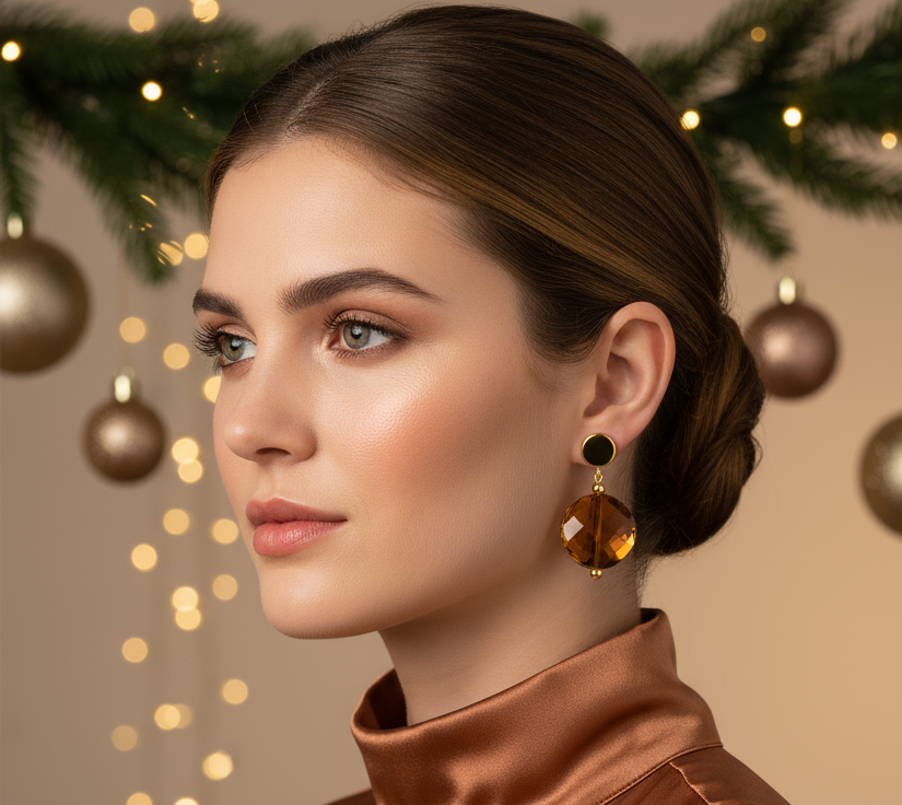 Exquisite Copper Crystal Twist  and Gold Earrings