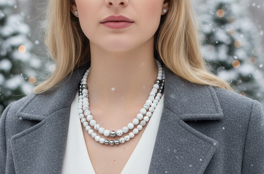 Beautiful Howlite, Hematite, Agate, and Labrador Two-Strand Necklace