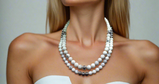 Beautiful Howlite, Hematite, Agate, and Labrador Two-Strand Necklace