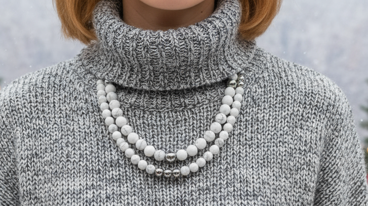 Beautiful Howlite, Hematite, Agate, and Labrador Two-Strand Necklace