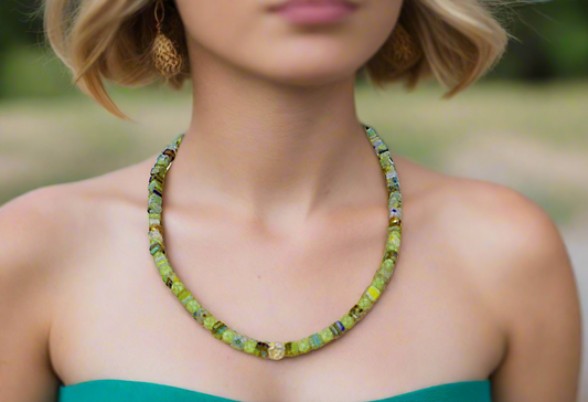 Charming Green and Gold Beaded Necklace by Artistry Jewelry