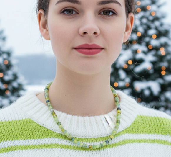 Charming Green and Gold Beaded Necklace by Artistry Jewelry