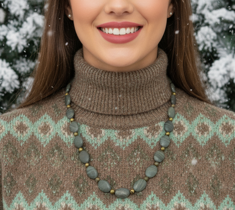 Alluring Mocha & Mint Jasper, Unakite and Hematite Beaded Necklace by Artistry Jewelry