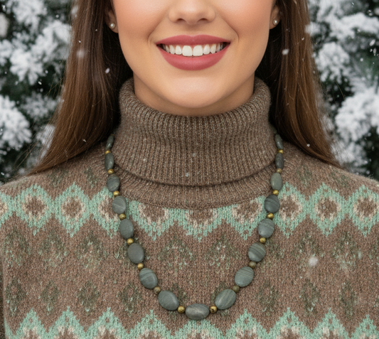 Alluring Mocha & Mint Jasper, Unakite and Hematite Beaded Necklace by Artistry Jewelry