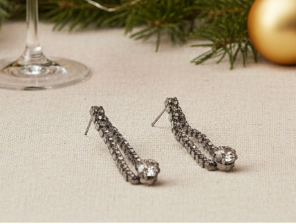 Elegant Smokey Black Rhinestone Dangle Earrings