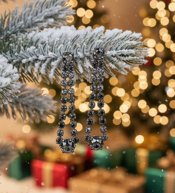 Elegant Smokey Black Rhinestone Dangle Earrings