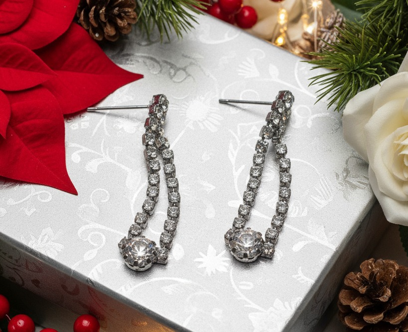 Elegant Smokey Black Rhinestone Dangle Earrings