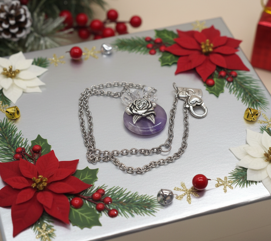 Enticing Amethyst Donut, and Sterling Silver Necklace
