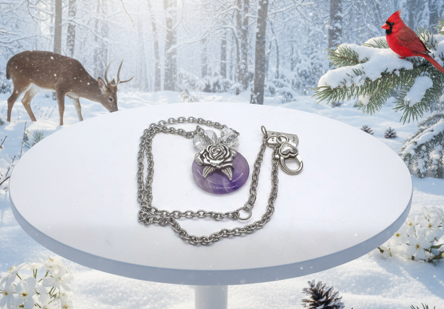 Enticing Amethyst Donut, and Sterling Silver Necklace