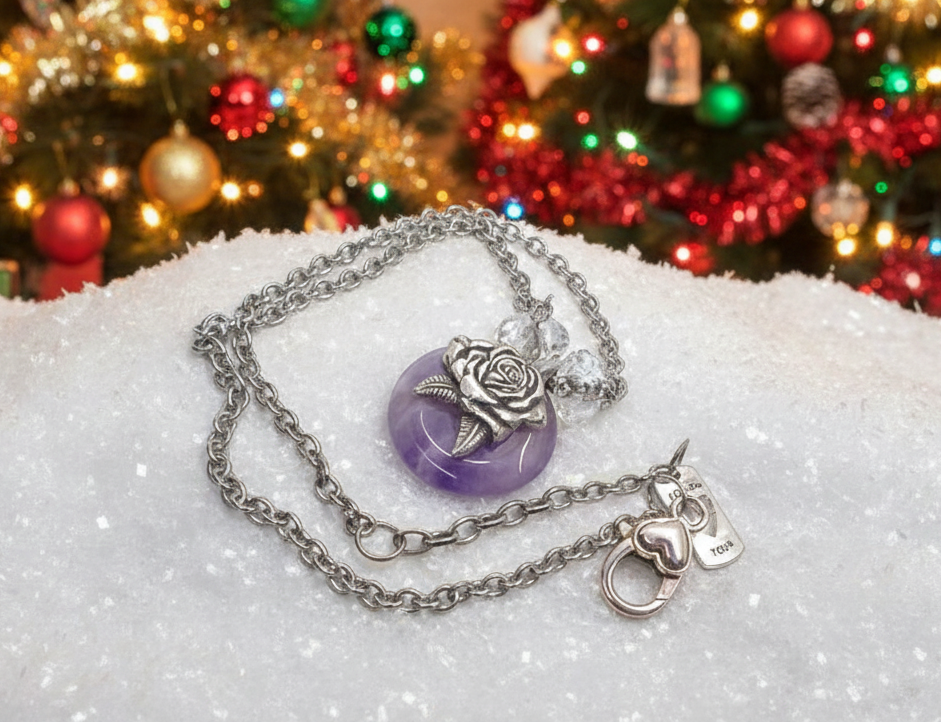 Enticing Amethyst Donut, and Sterling Silver Necklace