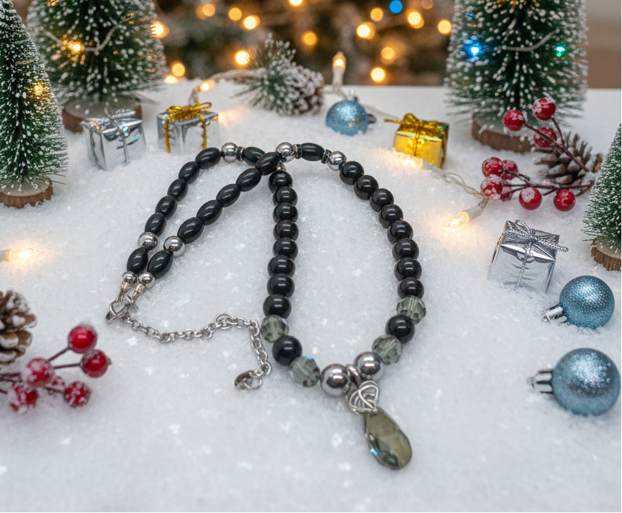 Gorgeous Black Diamond Crystals, Cubic Zirconia, and Black Pearl Beads, One-of-a-Kind Beaded Necklace - handcrafted by Artistry Jewelry