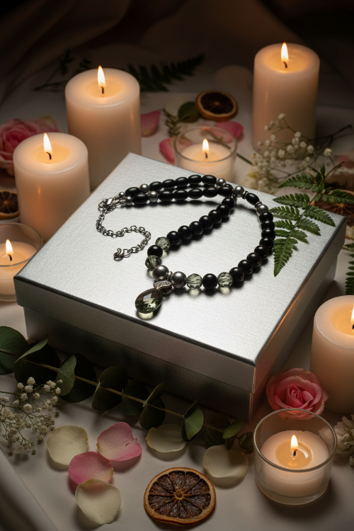 Gorgeous Black Diamond Crystals, Cubic Zirconia, and Black Pearl Beads, One-of-a-Kind Beaded Necklace - handcrafted by Artistry Jewelry