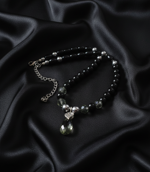 Gorgeous Black Diamond Crystals, Cubic Zirconia, and Black Pearl Beads, One-of-a-Kind Beaded Necklace - handcrafted by Artistry Jewelry