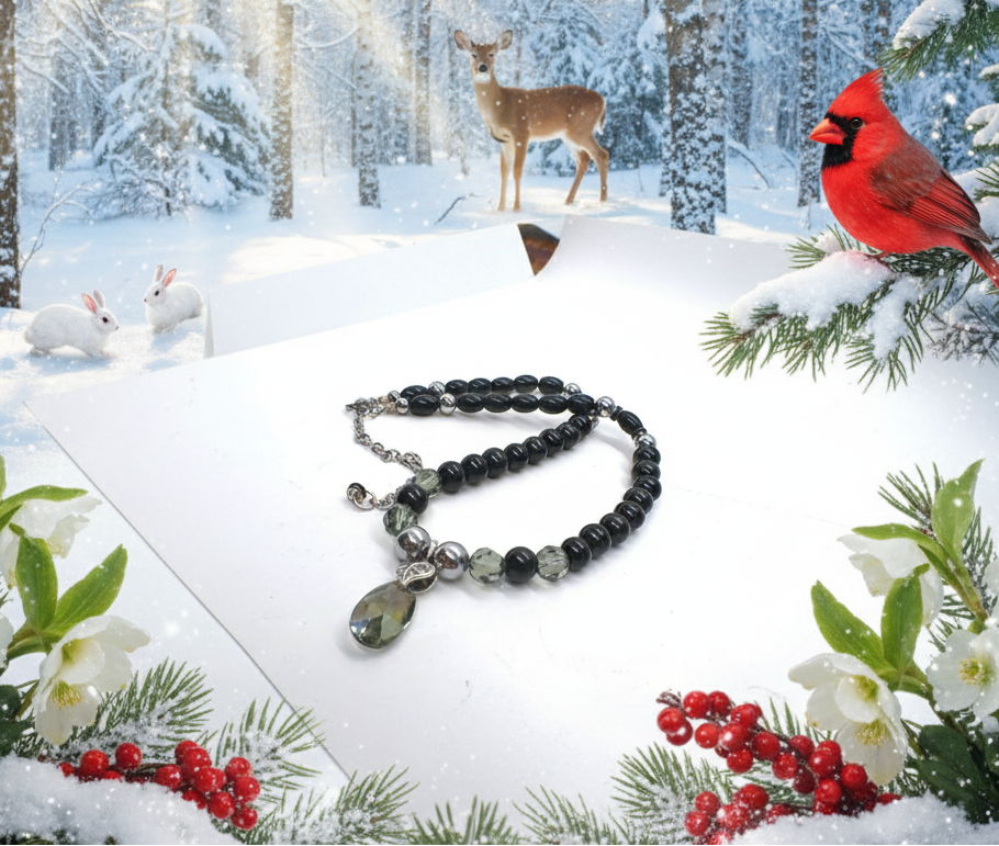 Gorgeous Black Diamond Crystals, Cubic Zirconia, and Black Pearl Beads, One-of-a-Kind Beaded Necklace - handcrafted by Artistry Jewelry