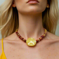 Dazzling Oranges, Tans, and Yellow Mixed Pattered Wood Beads in This Tropical Show Necklace, One-of-a-Kind-handcrafted by Artistry Jewelry