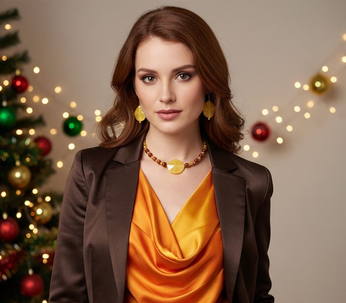 Dazzling Oranges, Tans, and Yellow Mixed Pattered Wood Beads in This Tropical Show Necklace, One-of-a-Kind-handcrafted by Artistry Jewelry