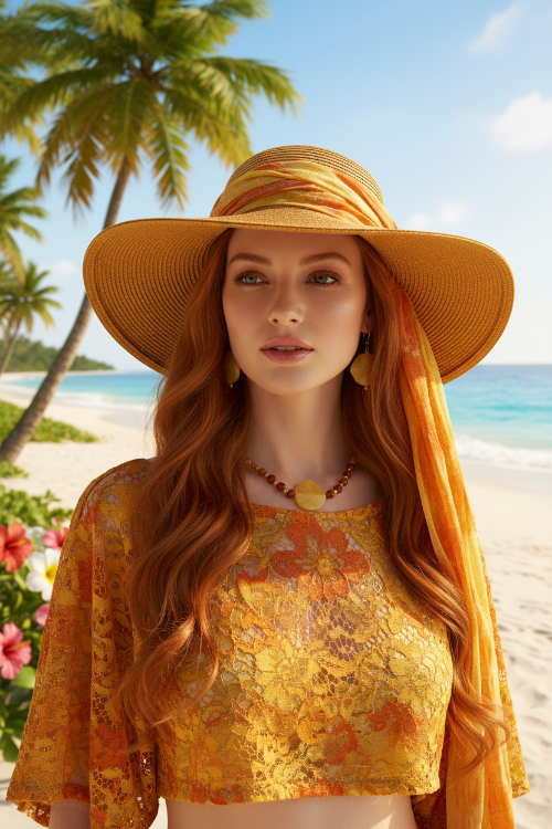 Dazzling Oranges, Tans, and Yellow Mixed Pattered Wood Beads in This Tropical Show Necklace, One-of-a-Kind-handcrafted by Artistry Jewelry